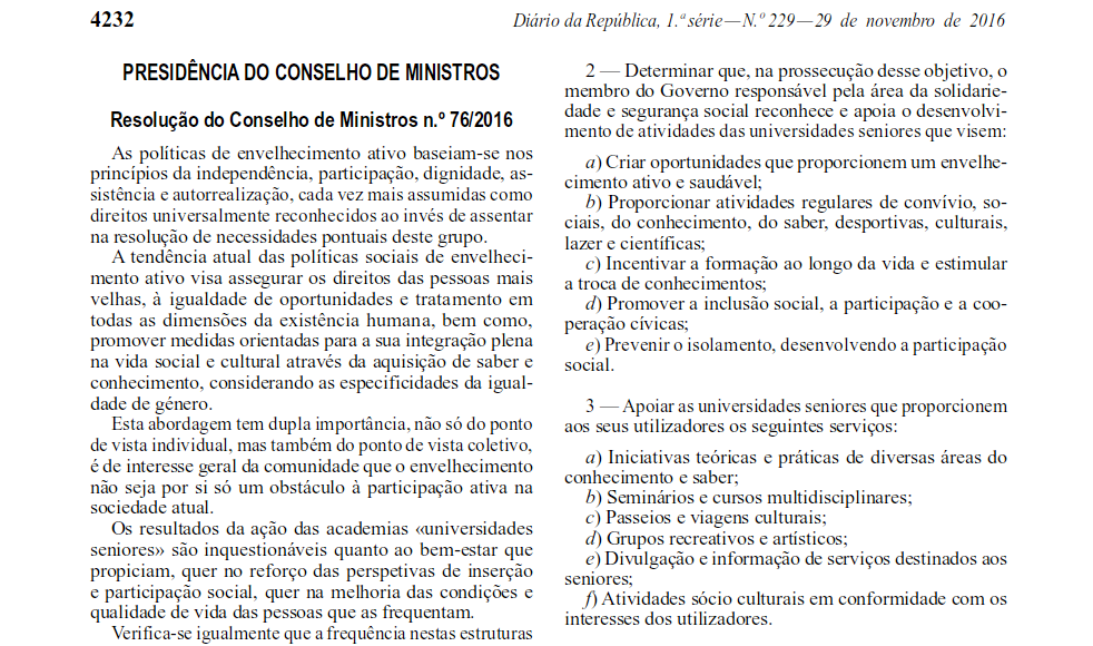 Universidades Seniores finalmente no radar do Governo